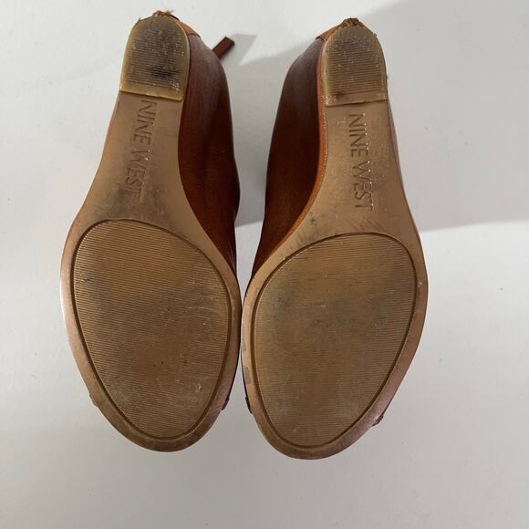 Nine West : Blaze Cognac Leather Open-Toe Wedge Ankle Booties : 5 1/2 - Picture 7 of 10